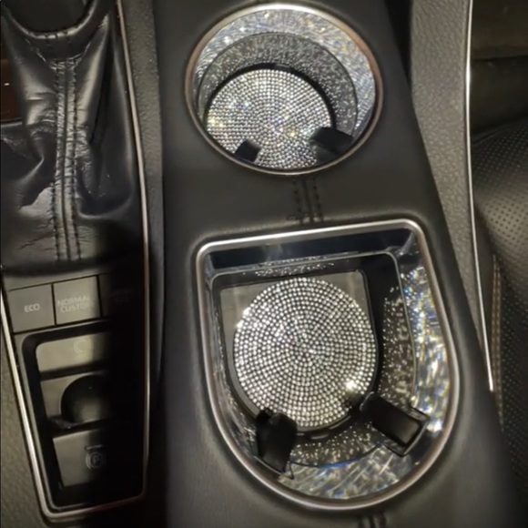 Silver Bling Rhinestone Car Cup Holder Coaster, 2 Pack * - Picture 4 of 6